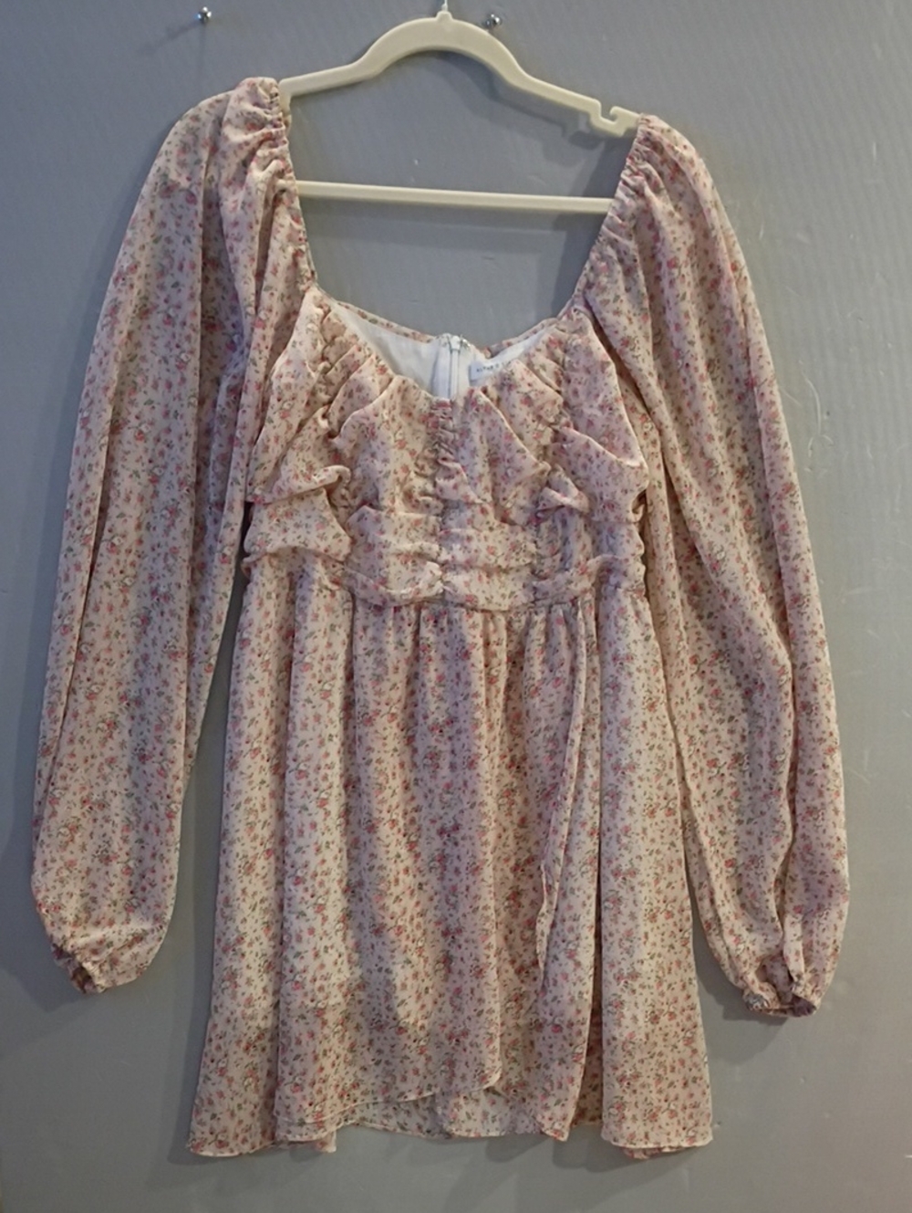 Altar'd State M  Pink Floral Ruffled Long-Sleeve Dress
